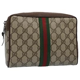 Gucci-GUCCI GG Toile Web Sherry Line Pochette Beige Rouge 156 01 012 Auth yk8670-Rouge,Beige