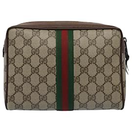 Gucci-GUCCI GG Toile Web Sherry Line Pochette Beige Rouge 156 01 012 Auth yk8670-Rouge,Beige