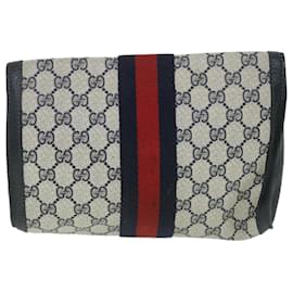 Gucci-GUCCI GG Canvas Sherry Line Clutch Bag PVC Leather Navy Red Auth 54774-Red,Navy blue