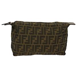 Fendi-FENDI Zucca Canvas Pouch Black Brown Auth yk8572-Brown,Black