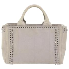 Prada-PRADA Bijoux Canapa PM Hand Bag Canvas 2way White Auth bs8424-White