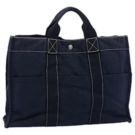 Hermès-HERMES Fourre Tout MM Tote Bag Canvas Navy Auth ki3430-Navy blue