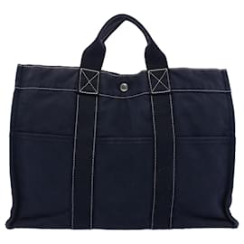 Hermès-HERMES cabas MM Tote Bag Canvas Navy Auth ki3430-Bleu Marine