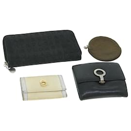 Bulgari-BVLGARI Estuche para llaves Monedero Cartera Lona 4Conjunto Negro Blanco caqui Auth bs8402-Negro,Blanco,Caqui