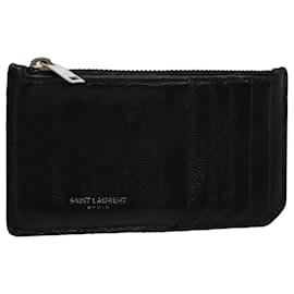 Saint Laurent-SAINT LAURENT Card Case Leather Black Auth hk871-Black