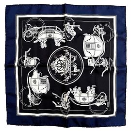 Sciarpa di seta Hermès Gavroche Nero Bianco Blu Navy Nero Bianco Blu navy