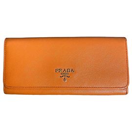 Prada Saffiano leather long wallet orange Orange