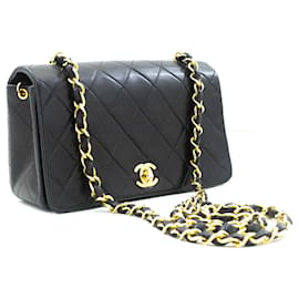 Chanel-CHANEL Bolso de hombro con cadena y solapa completa Bandolera Piel de cordero negra-Negro
