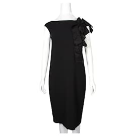 Autre Marque-Max Mara Black Midi Dress with Front Frill-Black