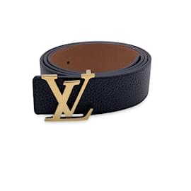 Louis Vuitton-Reversible Black Beige LV Logo Buckle Belt Size 110/44-Black