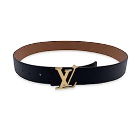 Louis Vuitton-Reversible Black Beige LV Logo Buckle Belt Size 110/44-Black