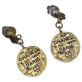 Chanel-Chanel 1980's Hammered Gold 31 Rue Cambon Paris Earrings-Golden