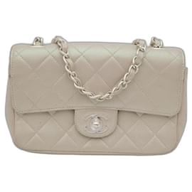 Chanel-Chanel Iridescent Ivory Mini Flap CC Quilted Lambskin Bag-White
