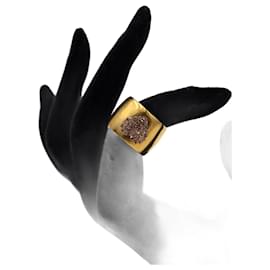 Chanel-Chanel Vintage Rhinestone lined Sided Ring-Golden