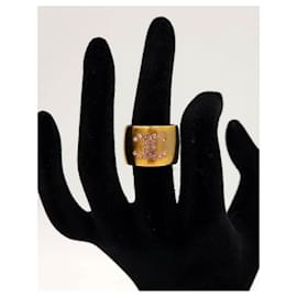 Chanel-Chanel Vintage Rhinestone lined Sided Ring-Golden