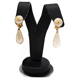 Chanel-Chanel Vintage Coco Pearl Drop Earring 24k GHW-Golden