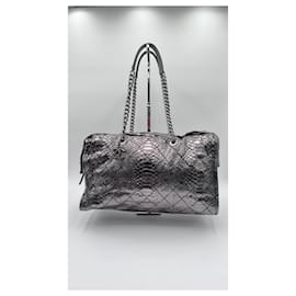 Chanel-Chanel Iridescent Metallic Silver Grey Python Bag-Silvery