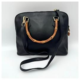 Gucci-gucci 2way Bamboo Leather Shoulder Handbag-Black