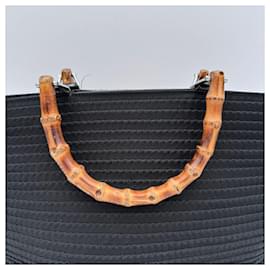 Gucci-Gucci Quilted Canvas Bamboo Shoulder and Handbag-Black
