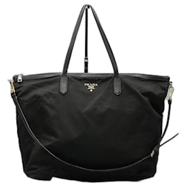 Prada-Prada Tessuto Canvas Tote and Shoulder Bag-Black