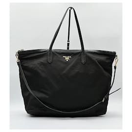 Prada-Prada Tessuto Canvas Tote and Shoulder Bag-Black