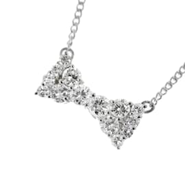 & Other Stories-Platinum Diamond Bow Pendant Necklace-Silvery