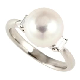 & Other Stories-Platinum Diamond Pearl Ring-Silvery