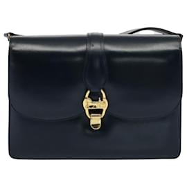 Céline-CELINE Horse Carriage Shoulder Bag Leather Navy Auth ar10323-Navy blue