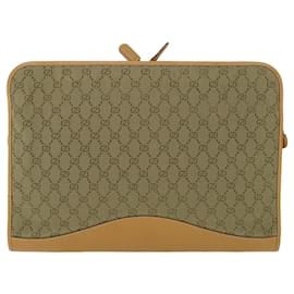 Gucci-GUCCI GG Canvas Clutch Bag Leder Beige Auth 54130-Beige