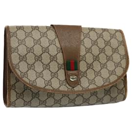 Gucci-GUCCI GG Canvas Web Sherry Line Clutch Bag Beige Red Green 89 01 030 auth 54732-Red,Beige,Green