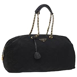 Prada-PRADA Quilted Chain Boston Bag Nylon Black Auth ar10295-Black