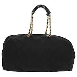 Prada-PRADA Quilted Chain Boston Bag Nylon Black Auth ar10295-Black