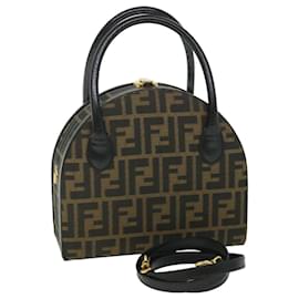 Fendi-FENDI Zucca Canvas Hand Bag 2way Black Brown Auth ar10368b-Brown,Black