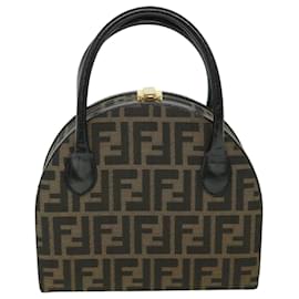 Fendi-FENDI Zucca Canvas Hand Bag 2way Black Brown Auth ar10368b-Brown,Black