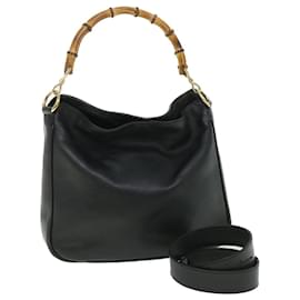 Gucci-GUCCI Bamboo Shoulder Bag Leather 2way Black Auth 54322-Black