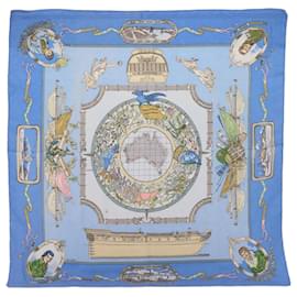 Hermès-HERMES CARRE 90 Le Geographe Scarf Silk Light Blue Auth 54382-Light blue