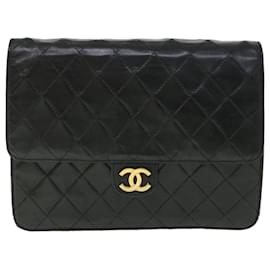 Chanel-CHANEL Chain Matelasse Shoulder Bag Lamb Skin Black CC Auth 54996-Black