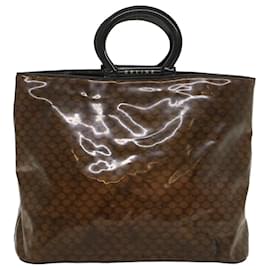 Céline-CELINE Macadam Canvas Hand Bag Enamel Brown Auth 54378-Brown