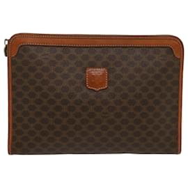 Céline-CELINE Macadam Canvas Clutch Bag PVC Leather Brown Auth ki3501-Brown