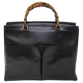 Gucci-GUCCI Bamboo Hand Bag Leather 2way Black 002 2855 0322 0 Auth ep1823-Black