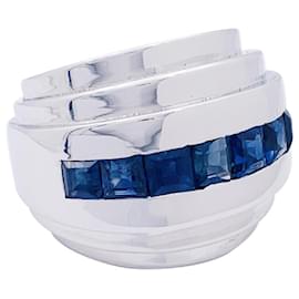 inconnue-Bague Art déco, platine, saphirs calibrés.-Autre