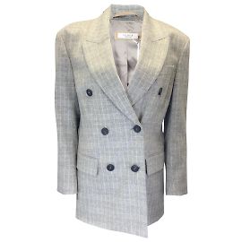 Peserico Gray / Blazer bege com forro xadrez de lã e mohair Cinza