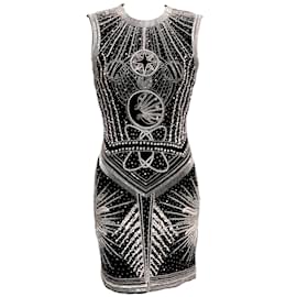 Balmain-Robe Body Con sans manches en velours noir Balmain avec ornements en cristal-Noir