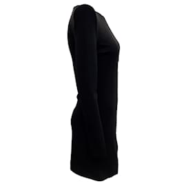 Balmain-Balmain – Schwarzes, langärmliges, figurbetontes Kleid mit Kristallsternverzierungen-Schwarz