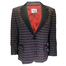 Autre Marque-QL2 Quelledue Navy Blue / Orange Multi Patterned Blazer-Blue