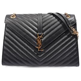 Saint Laurent-Saint Laurent Envelope Chain Flap Bag Black Matelasse Leather Large-Black