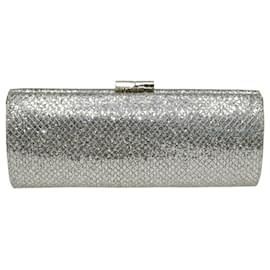Jimmy Choo-Metallic Silver Glitter Twill Tube Clutch-Metallic