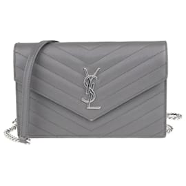 Saint Laurent-Grey Matelassé Monogram Envelope Wallet On Chain-Grey