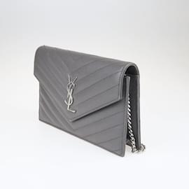 Saint Laurent-Grey Matelassé Monogram Envelope Wallet On Chain-Grey