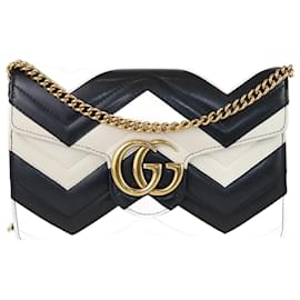 Gucci-Black/Off-White GG Marmont Matelasse Mini Bag-Black